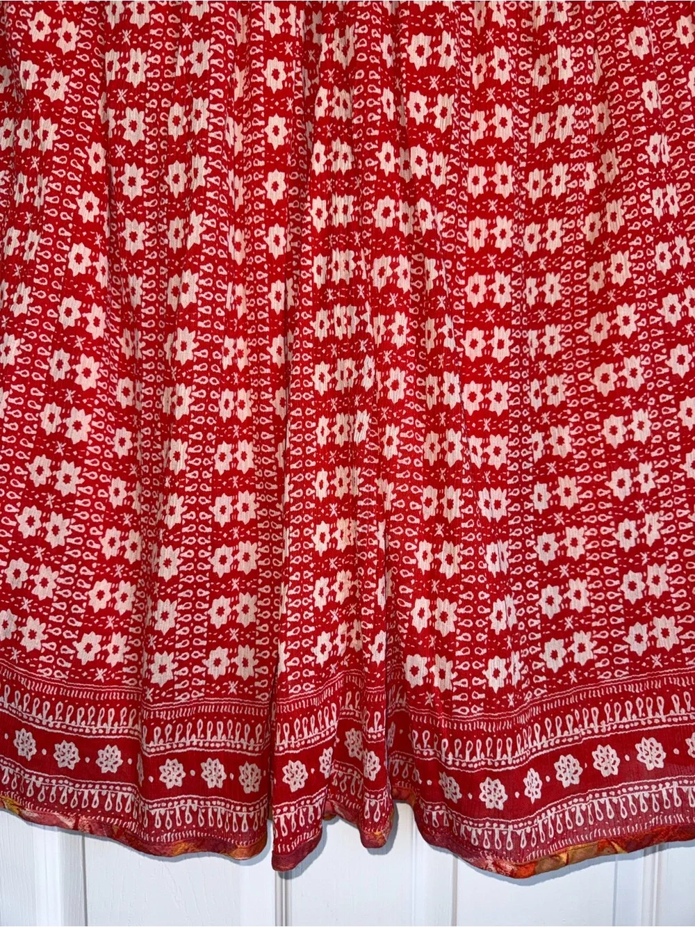 FREE PEOPLE Red White Beaded Embroidered Mirror Strappy Good Vibes Midi Maxi L